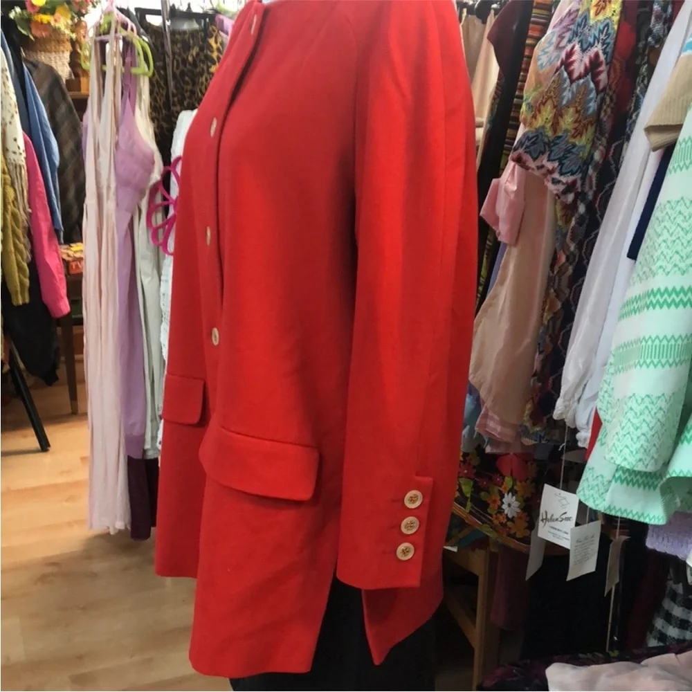 Valentino Red Round-Neck Button-Front Long Jacket - Picture 8 of 10
